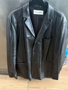 Dolce & Gabbana Black Leather Notch Lapel Blazer